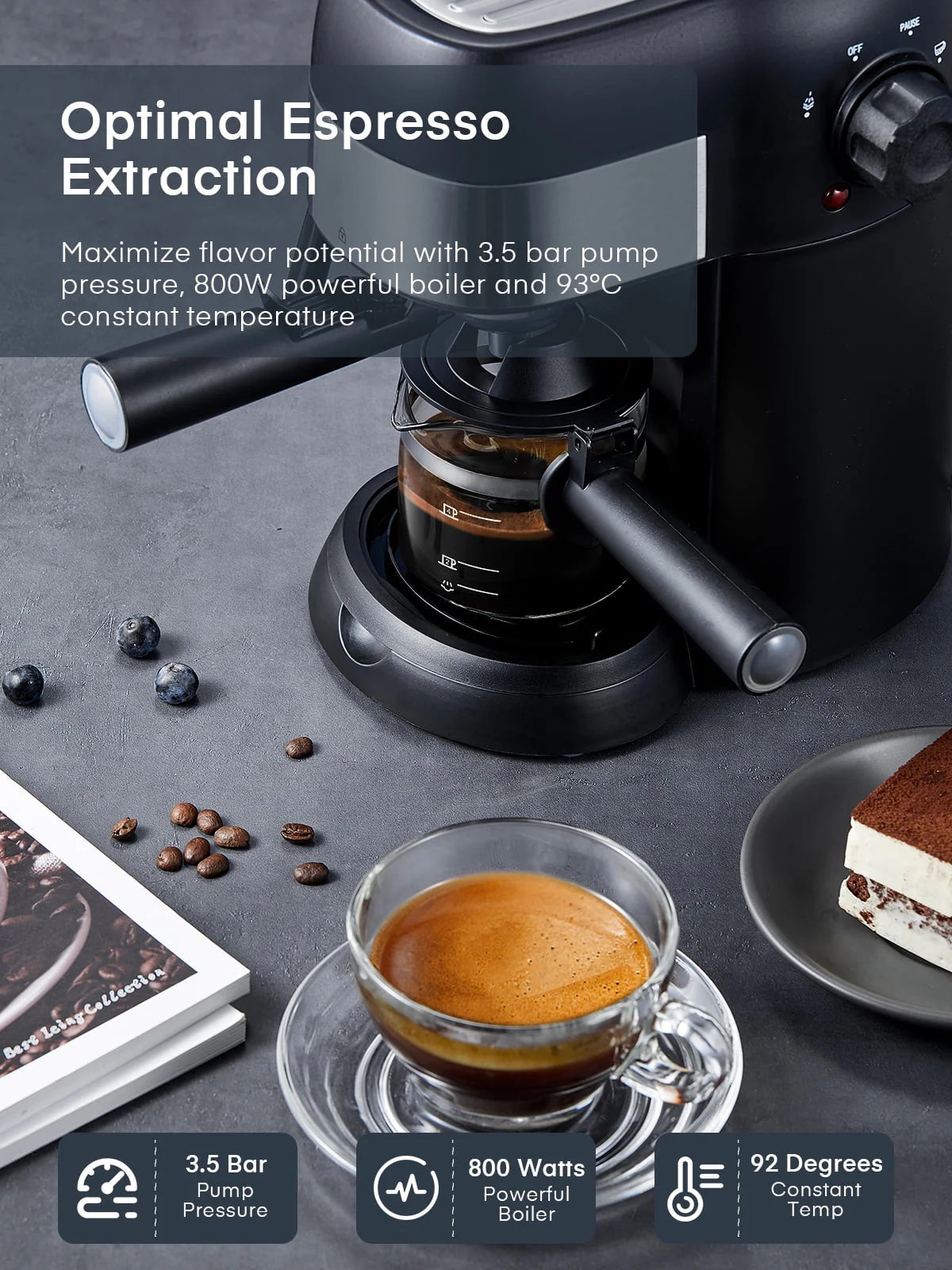 Black 3.5 Bar 4 Cup Steam Espresso Machine with Milk Frother X85730