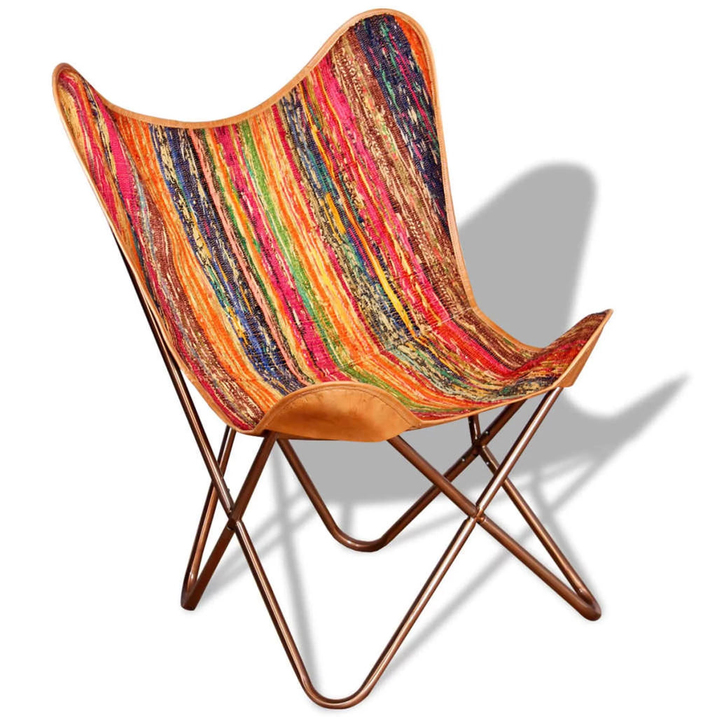 Vintage Butterfly Chair Chindi Fabric Iron Frame Multicolour P9267