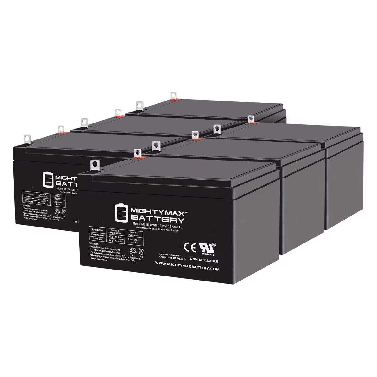 12V 15AH Replacement Battery - 6 Pack Y174146