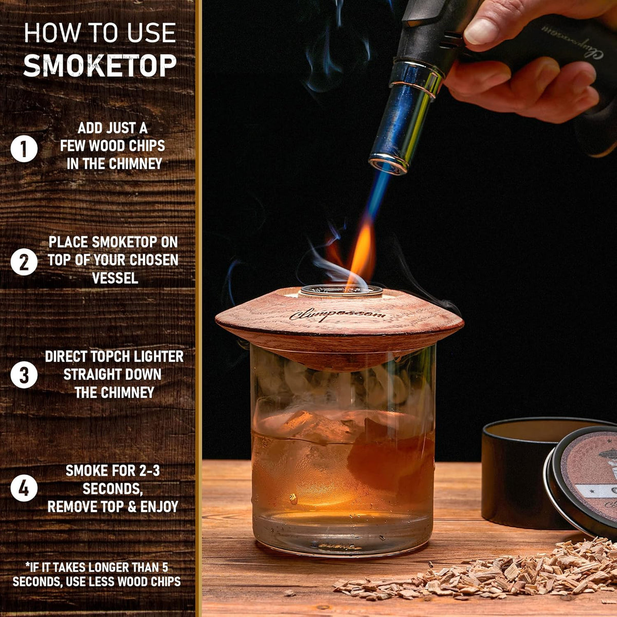 Whiskey Smoker Cocktail Smoker Kit with Torch, Three Kinds of Wood Chips O99321