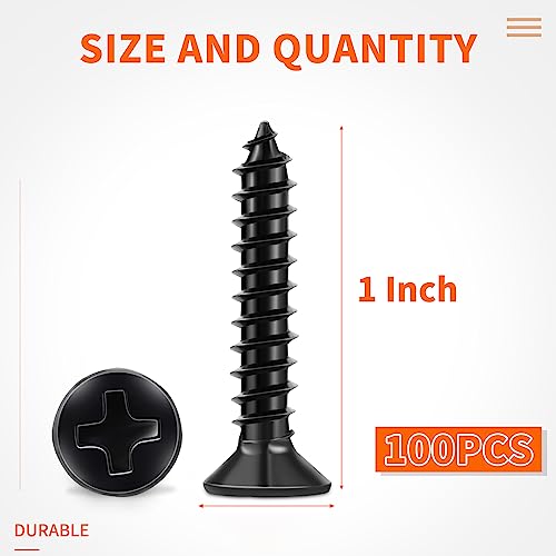 100 PCS #4 X 3/8 inch Stainless Steel Black Coated Flat Head Phillips Wood Screws I41963