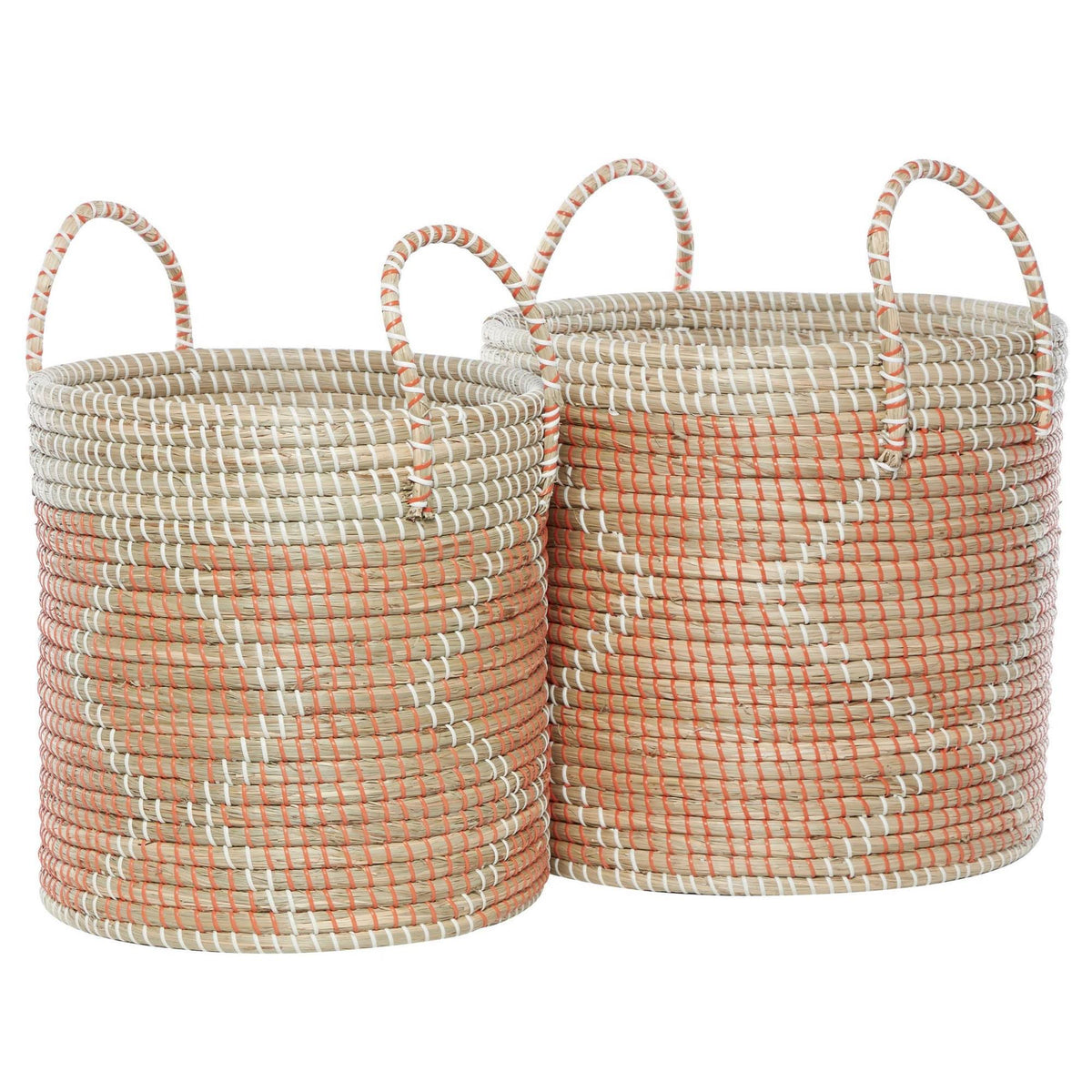 Round Seagrass Set of 2 Storage Baskets with Handles C36700