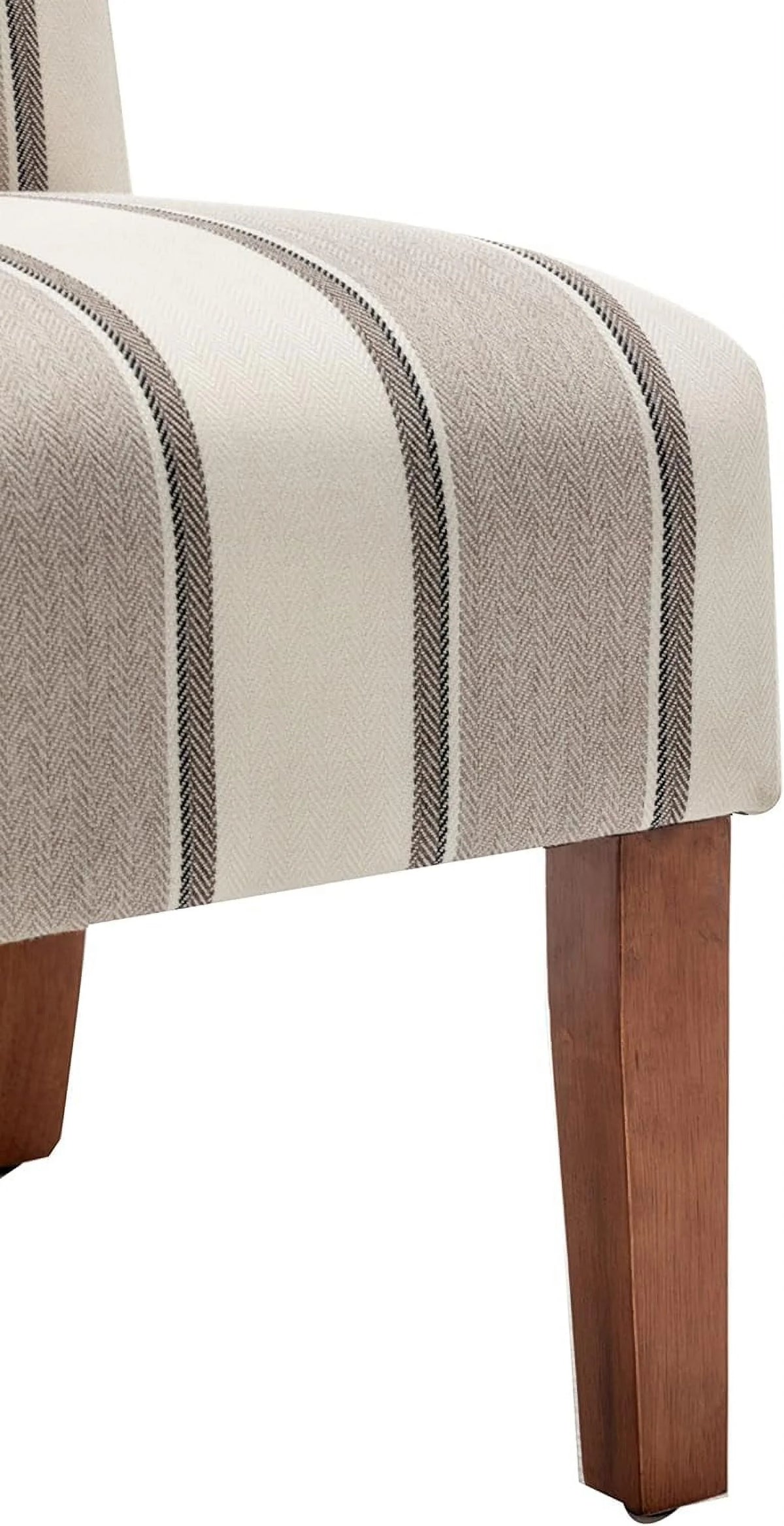 Brown And White Stripe Fabric Armless Accent Chair With Wood Legs Z20735