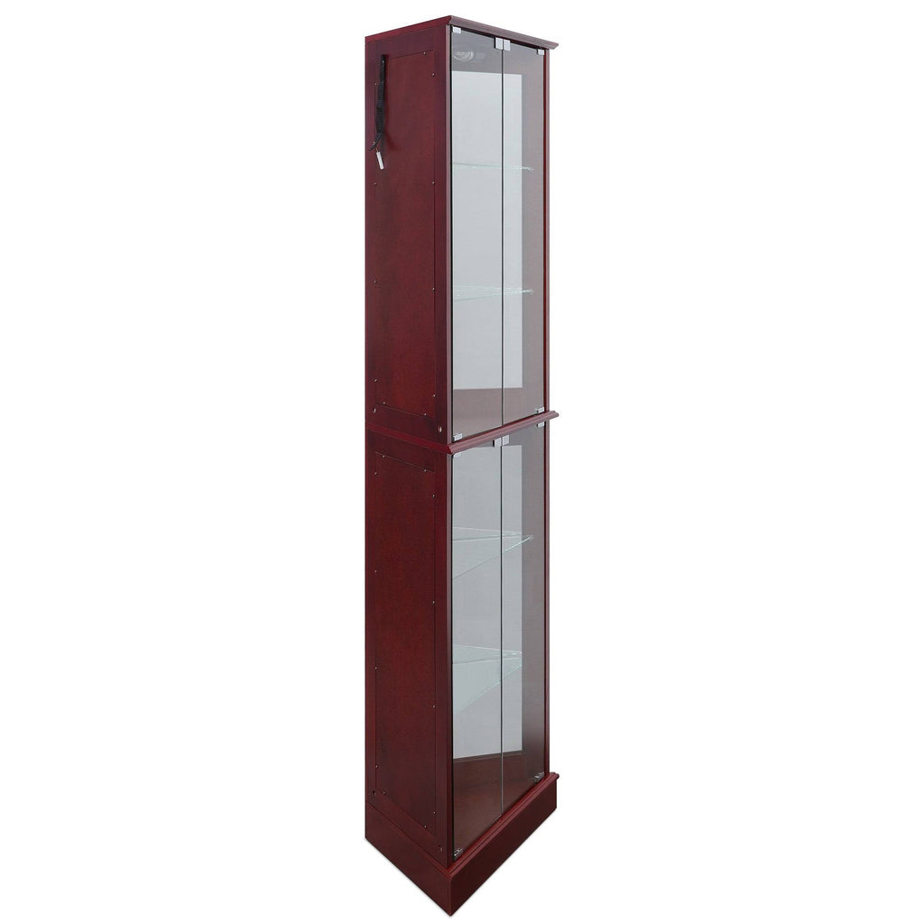 Cherry Lighted Corner Curio Cabinet with Tempered Glass Door Q306436