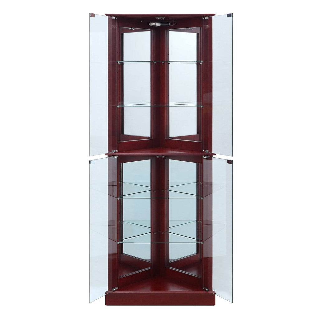 Cherry Lighted Corner Curio Cabinet with Tempered Glass Door Q306436