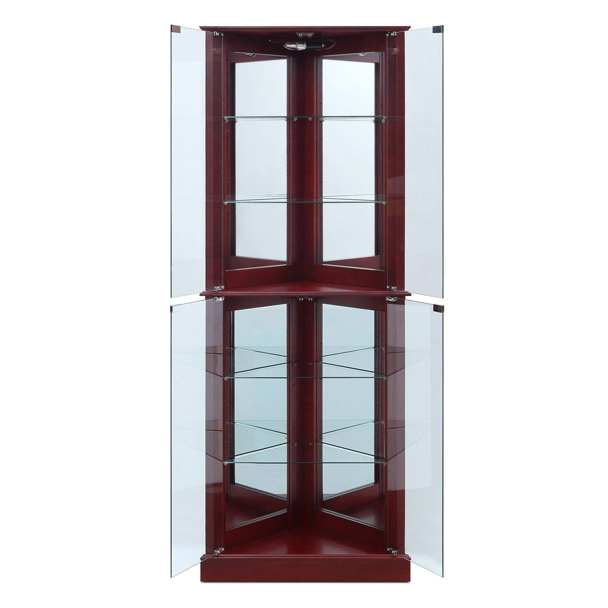 Cherry Lighted Corner Curio Cabinet with Tempered Glass Door Q306436