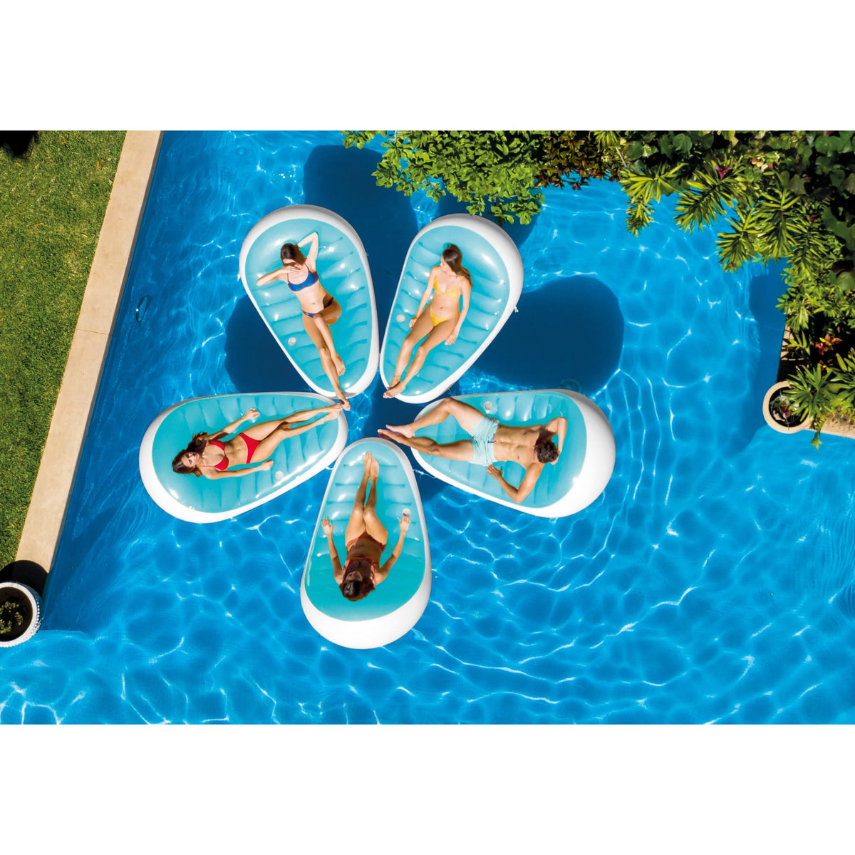 Blue & White Pool Float Lounger with Cupholder E259577