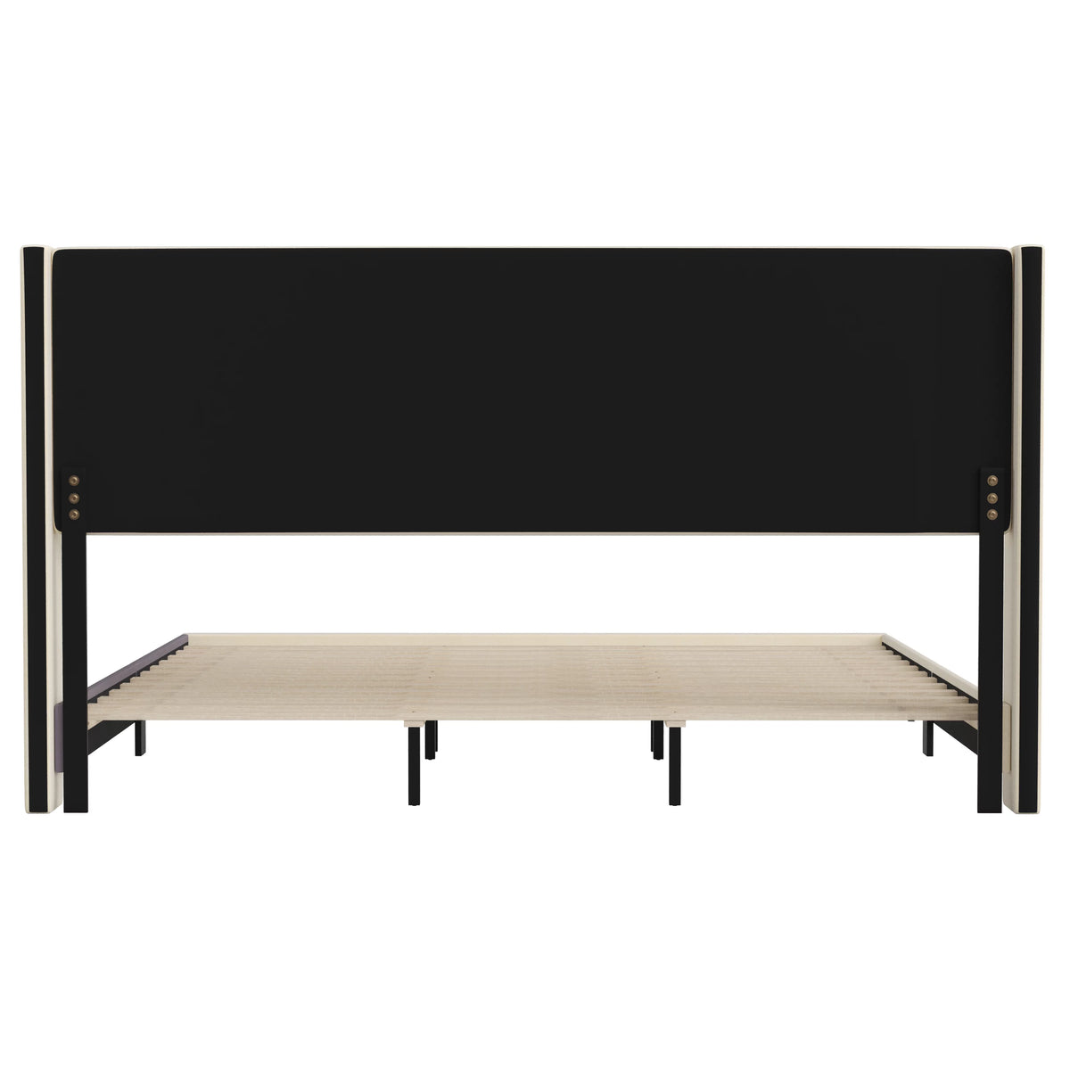 King Platform Bed with Beige Faux Linen Upholstered Headboard P403