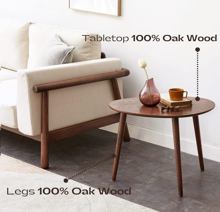 Solid Oak Wood Coffee Table with Pebble Shape, Natural Walnut Wooden Table D178650