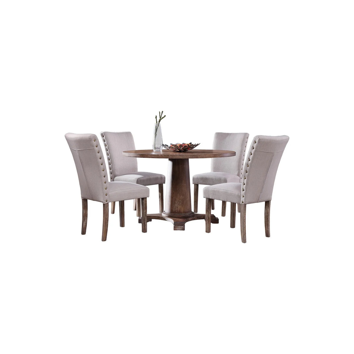 5-Pieces Antique Natural Oak Round Dining Set C788
