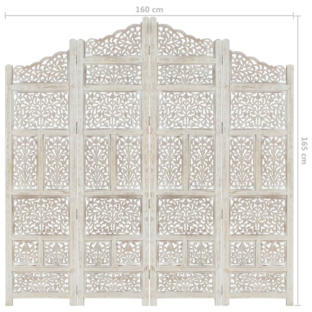 White 4-Panel Solid Mango Wood Room Divider H191