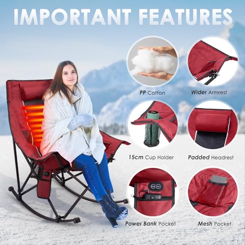 XL Oversized Heated Rocking Camping Chair with 3 Heat Levels M52365