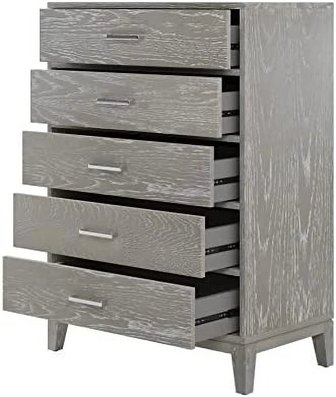 Grey 5-Drawer Dresser Chest of Drawers with Metal Handles O635