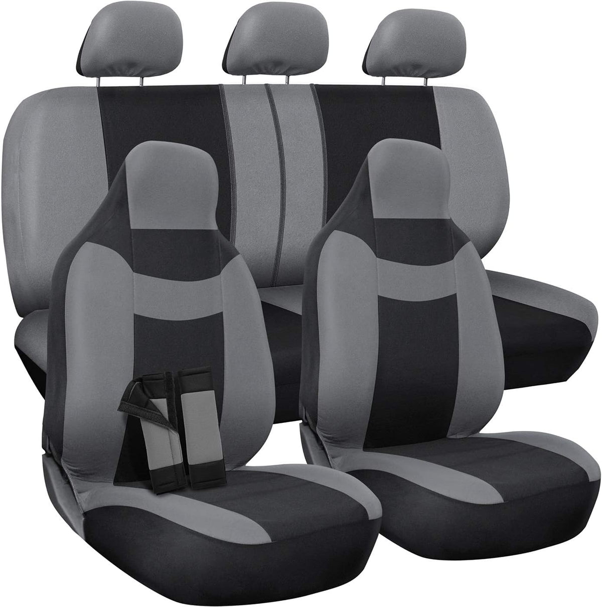 PU Leather Solid Beige Car Seat Cover, 10 pc Full Set Pack of 2 J17956