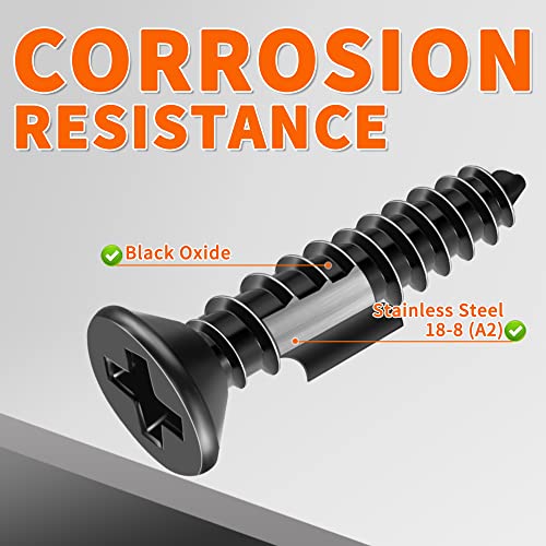 100 PCS #4 X 3/8 inch Stainless Steel Black Coated Flat Head Phillips Wood Screws I41963