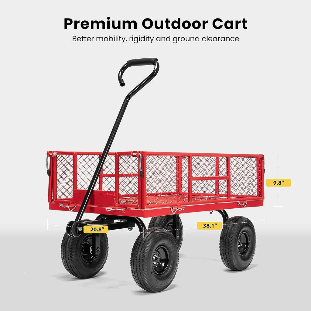 Mesh Steel Garden Cart 880 lbs Folding Utility Wagon with 10 Inch Wheels, Red B509521