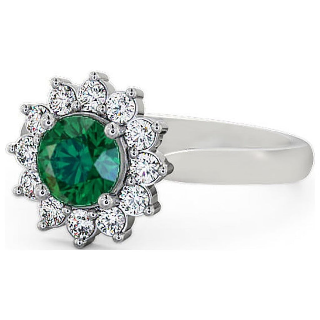 14K White Gold Floral Halo Round Cut Diamond Engagement Ring W831