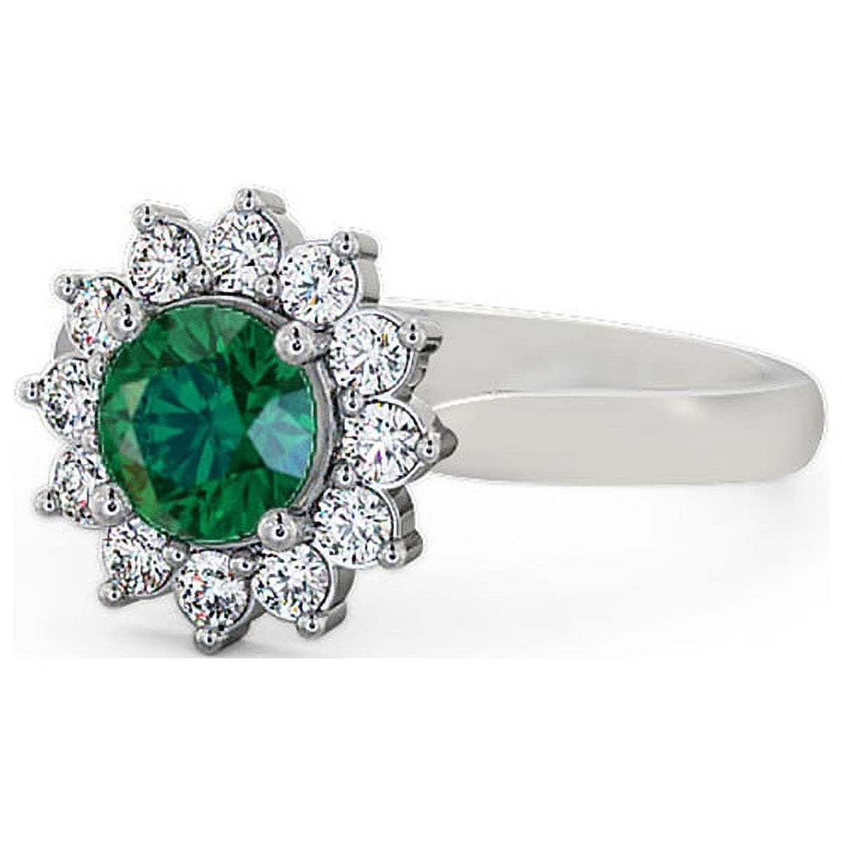14K White Gold Floral Halo Round Cut Diamond Engagement Ring W831