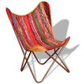 Vintage Butterfly Chair Chindi Fabric Iron Frame Multicolour P9267