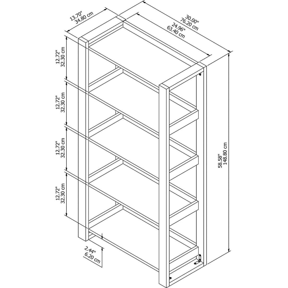 White 5 Shelf Bookcase J581