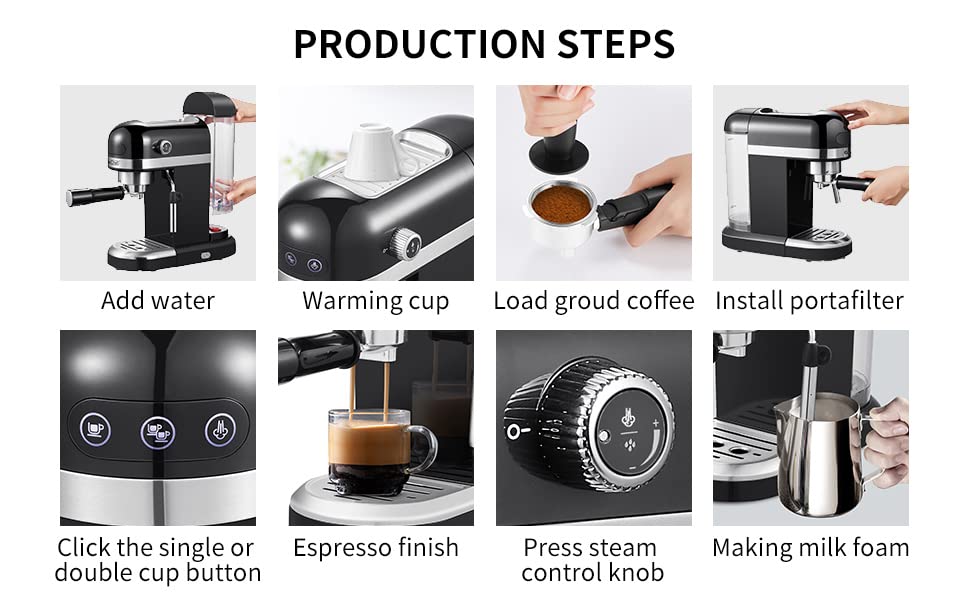 Black 20 Bar Espresso Machine with 1.4 L Water Tank D2736
