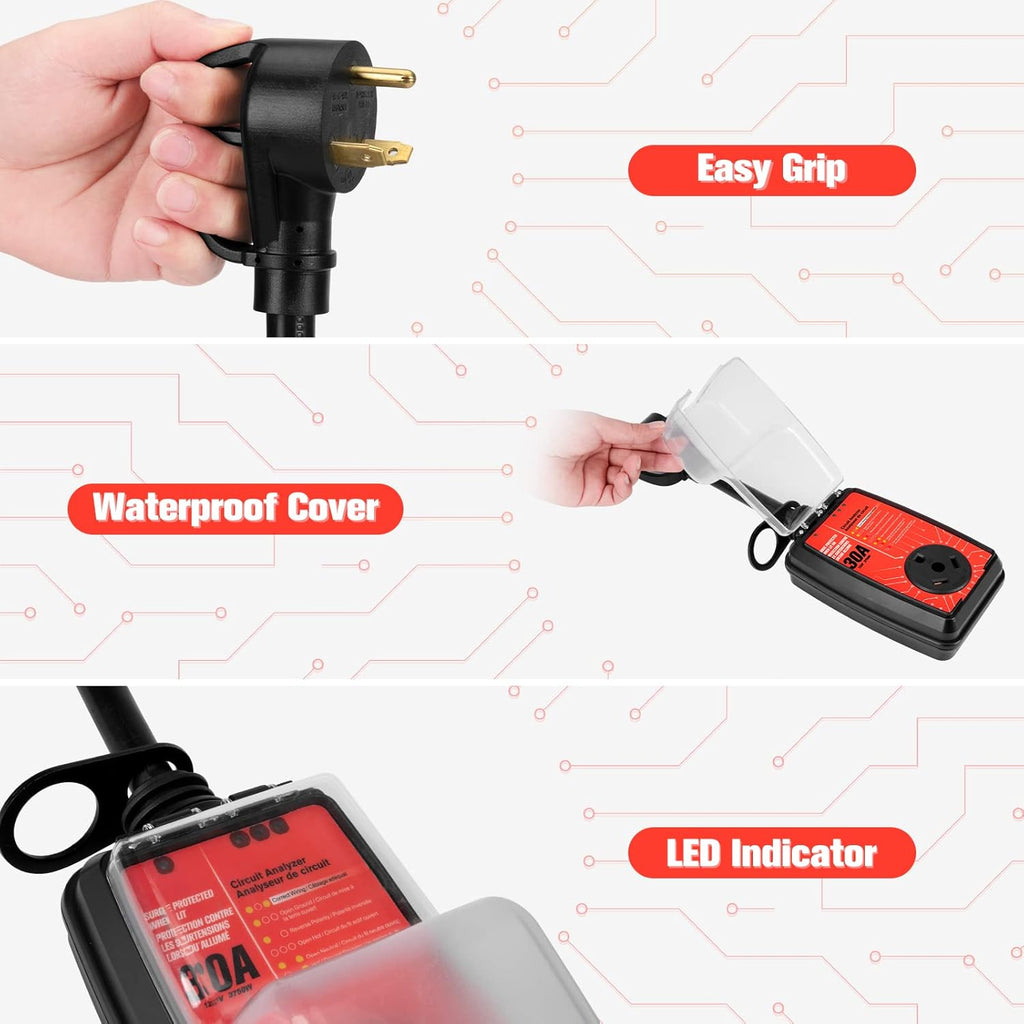 RV Surge Protector 30 Amp Circuit Analyzer with Waterproof Cover, Pack of 2 E3609
