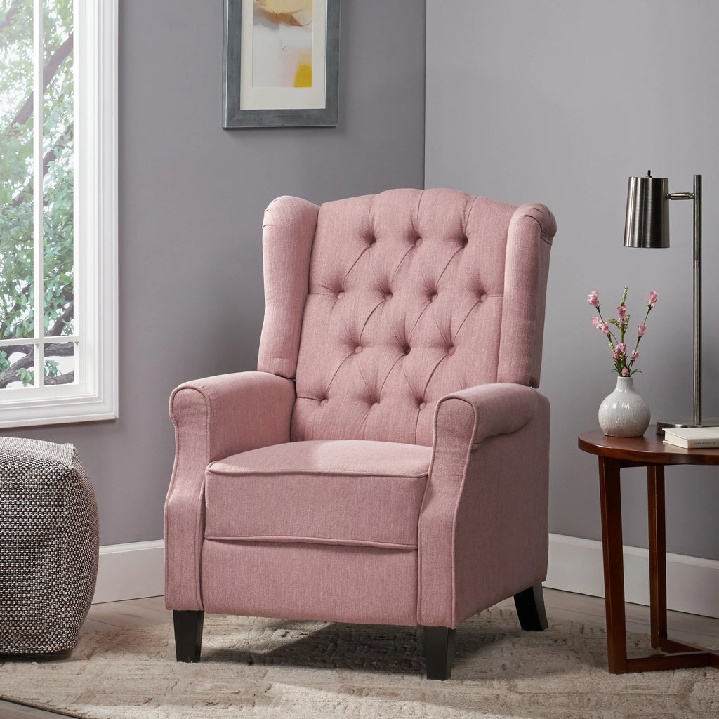 Light Blush Tufted Fabric Push Back Recliner A623741