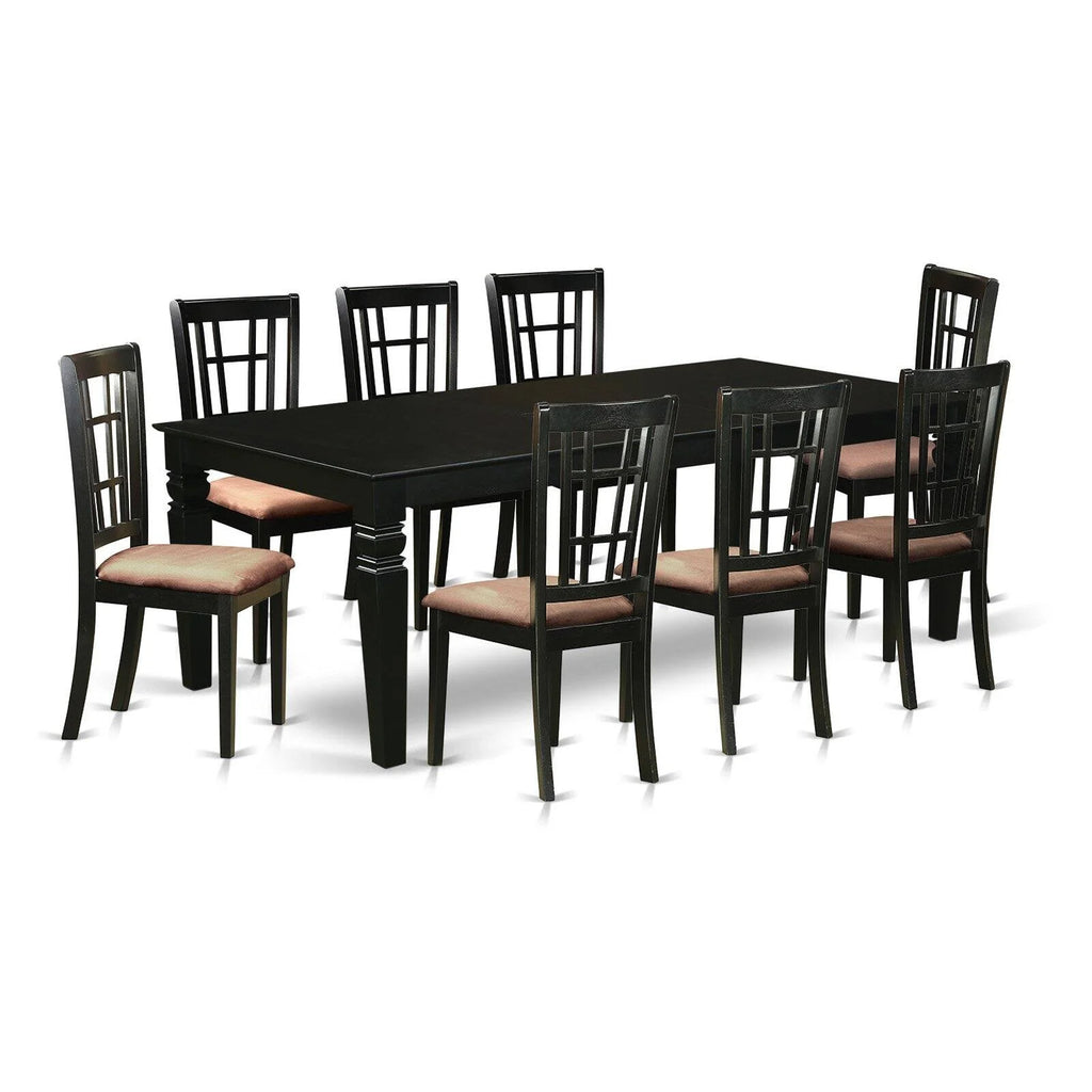9 Pc Black Dining Room Set with Dining Table and 8 Linen Dining Chairs Z21123