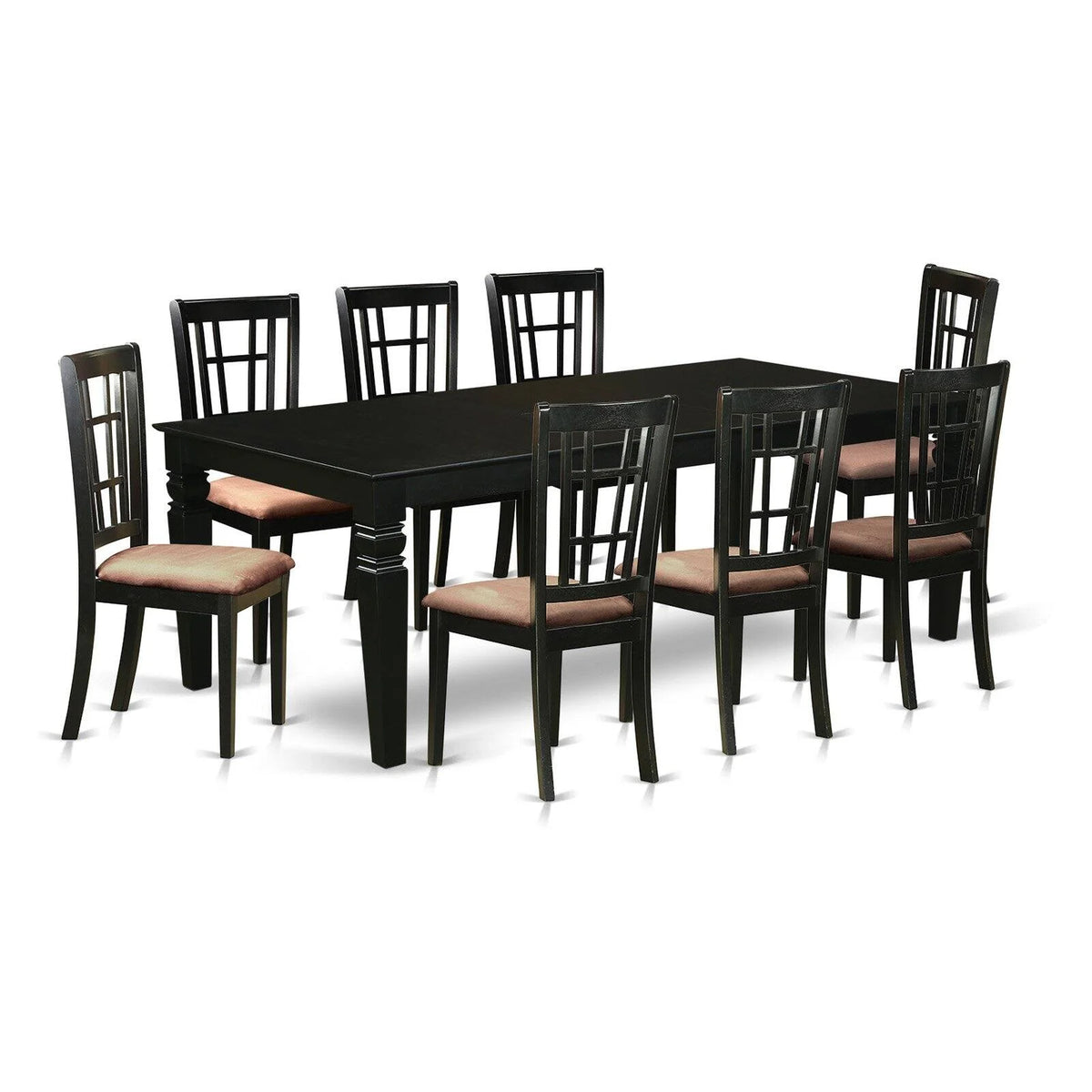 9 Pc Black Dining Room Set with Dining Table and 8 Linen Dining Chairs Z21123