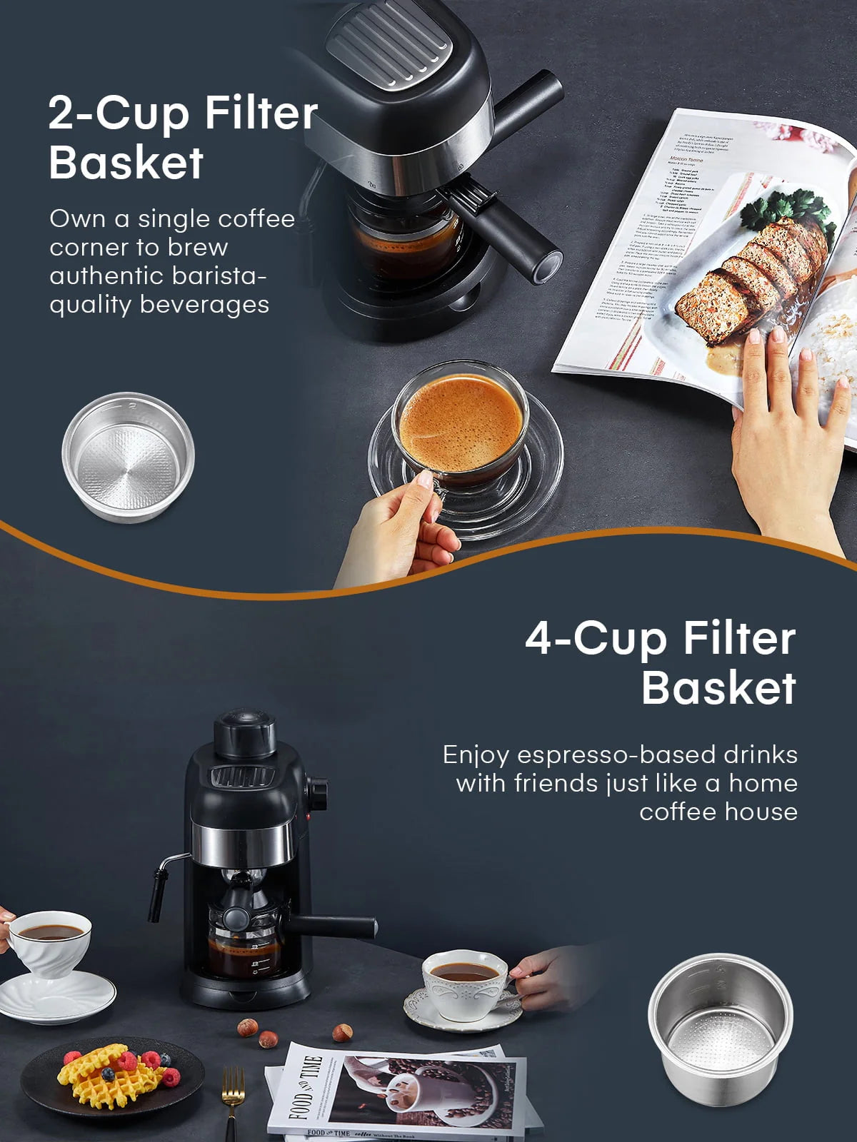 Black 3.5 Bar 4 Cup Steam Espresso Machine with Milk Frother X85730