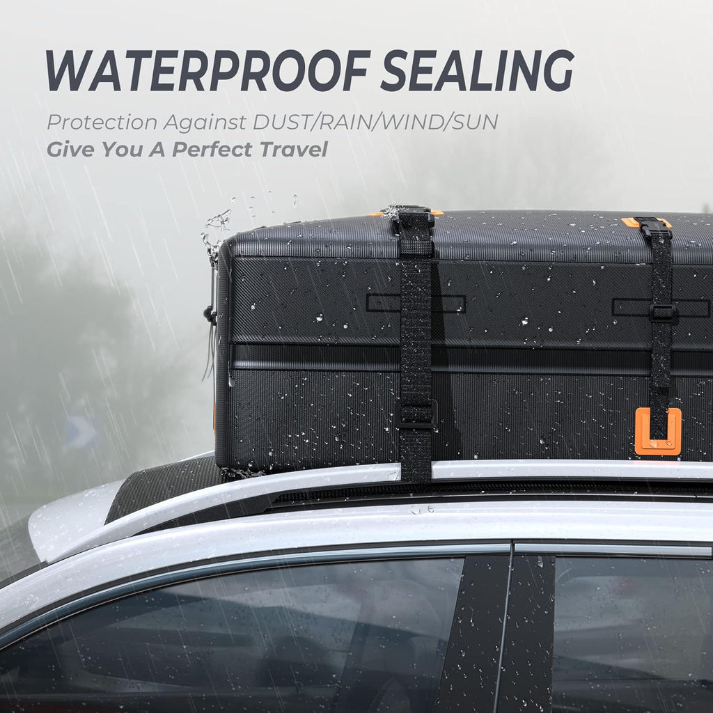 Car Rooftop Bag, 21 Cubic, 100% Waterproof, Rooftop Cargo Carrier with 10 Straps + 4 Door Hooks + Anti-Slip Mat + Storage Bag R673