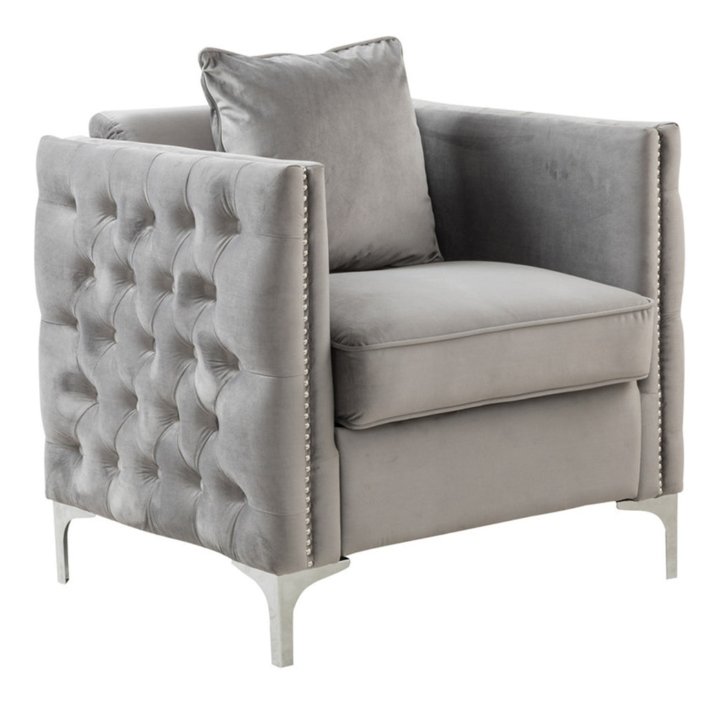 Gray Velvet Chair with 1 Pillow Z414630