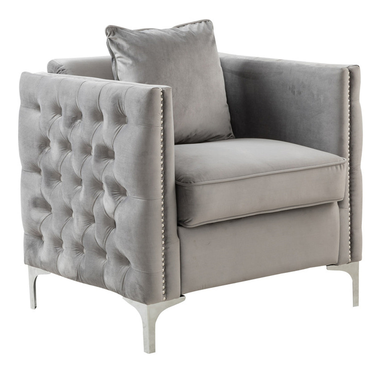 Gray Velvet Chair with 1 Pillow Z414630