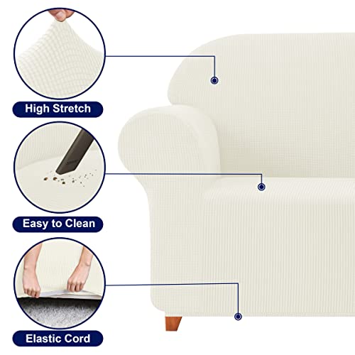Ivory Stretch Couch Cover Set 1 Piece Sofa Slipcover with Cushion Cover for 2 Cushion Loveseat C4775