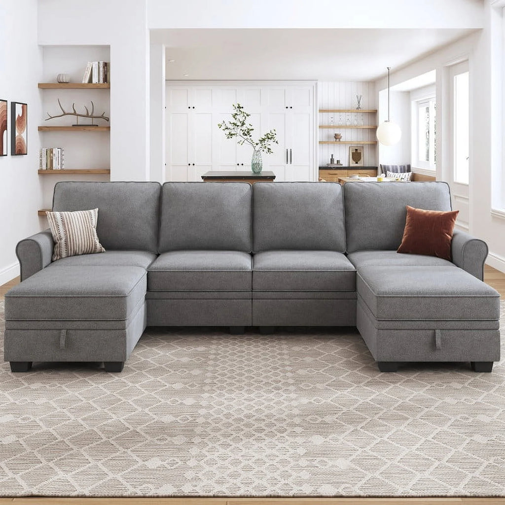 Dark Grey U-Shaped Sectional Sofa with Ottomans E39227