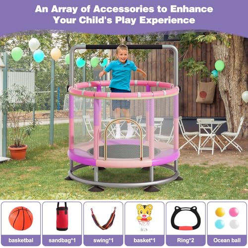 60" Round Baby Toddler Trampoline with Enclosure Net M3527
