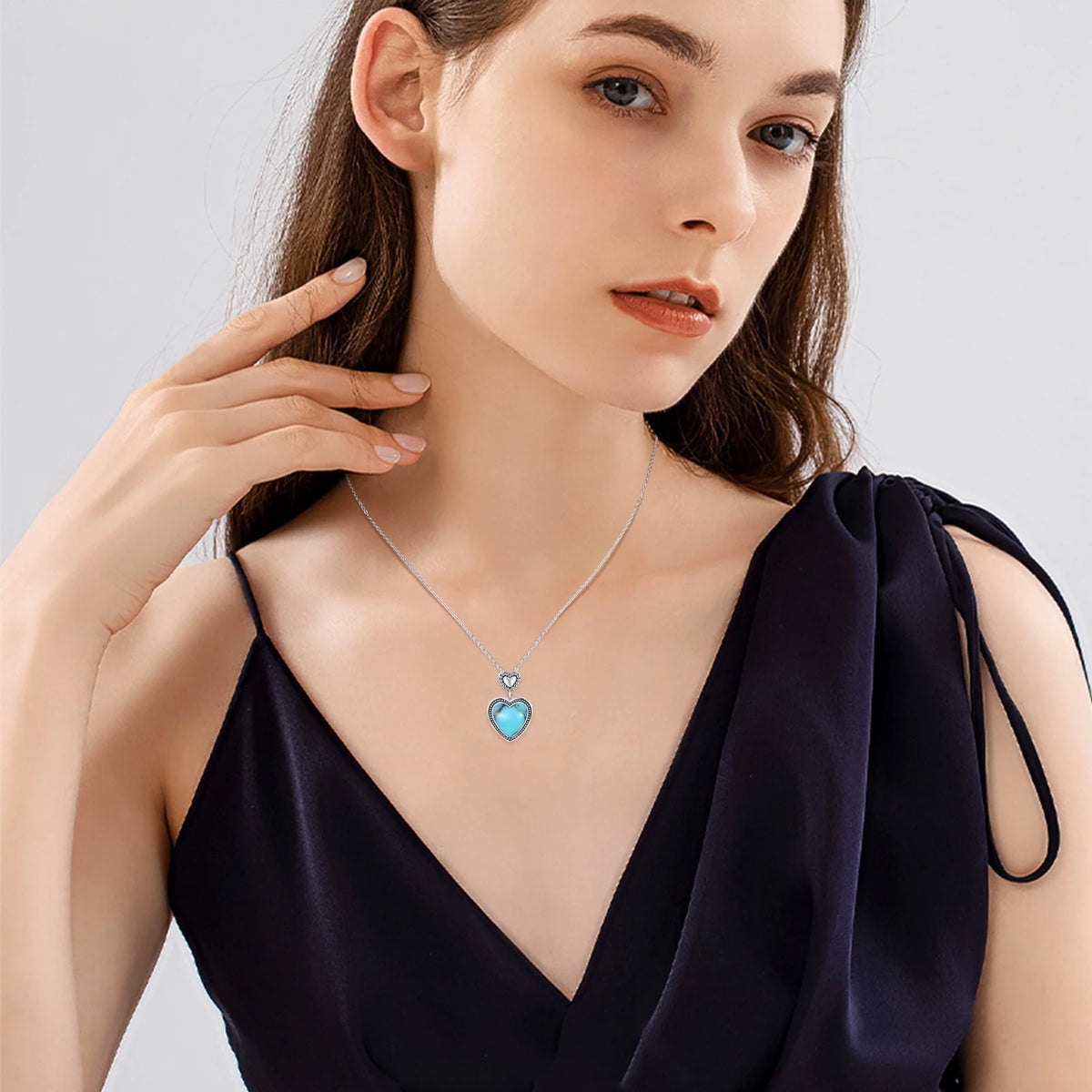 Heart Pendant Turquoise Necklace 18K White Gold Plated Jewelry V969