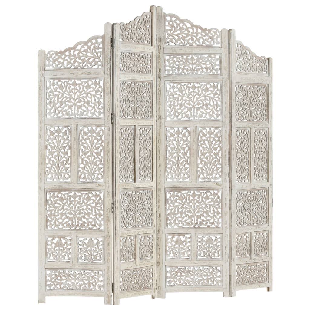 White 4-Panel Solid Mango Wood Room Divider H191