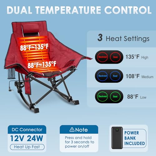XL Oversized Heated Rocking Camping Chair with 3 Heat Levels M52365