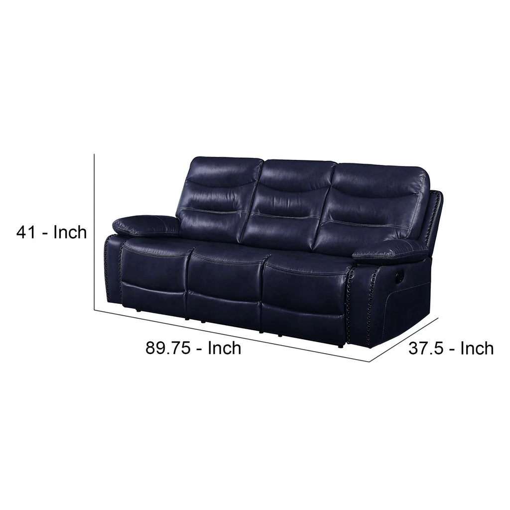 Navy Blue Leatherette Tufted Motion Sofa B299