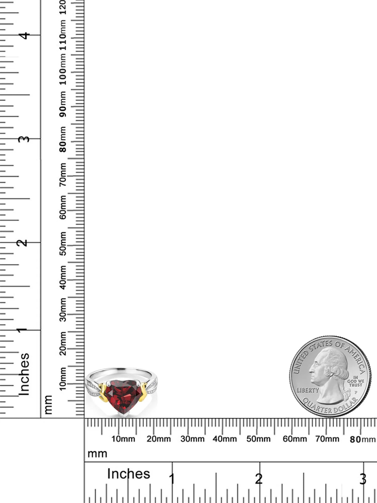 925 Sterling Silver 10K Yellow Gold Red Garnet Diamond Heart Shape Ring D9300