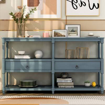 Blue 3-Tier Console Table with 2 Drawers O6392