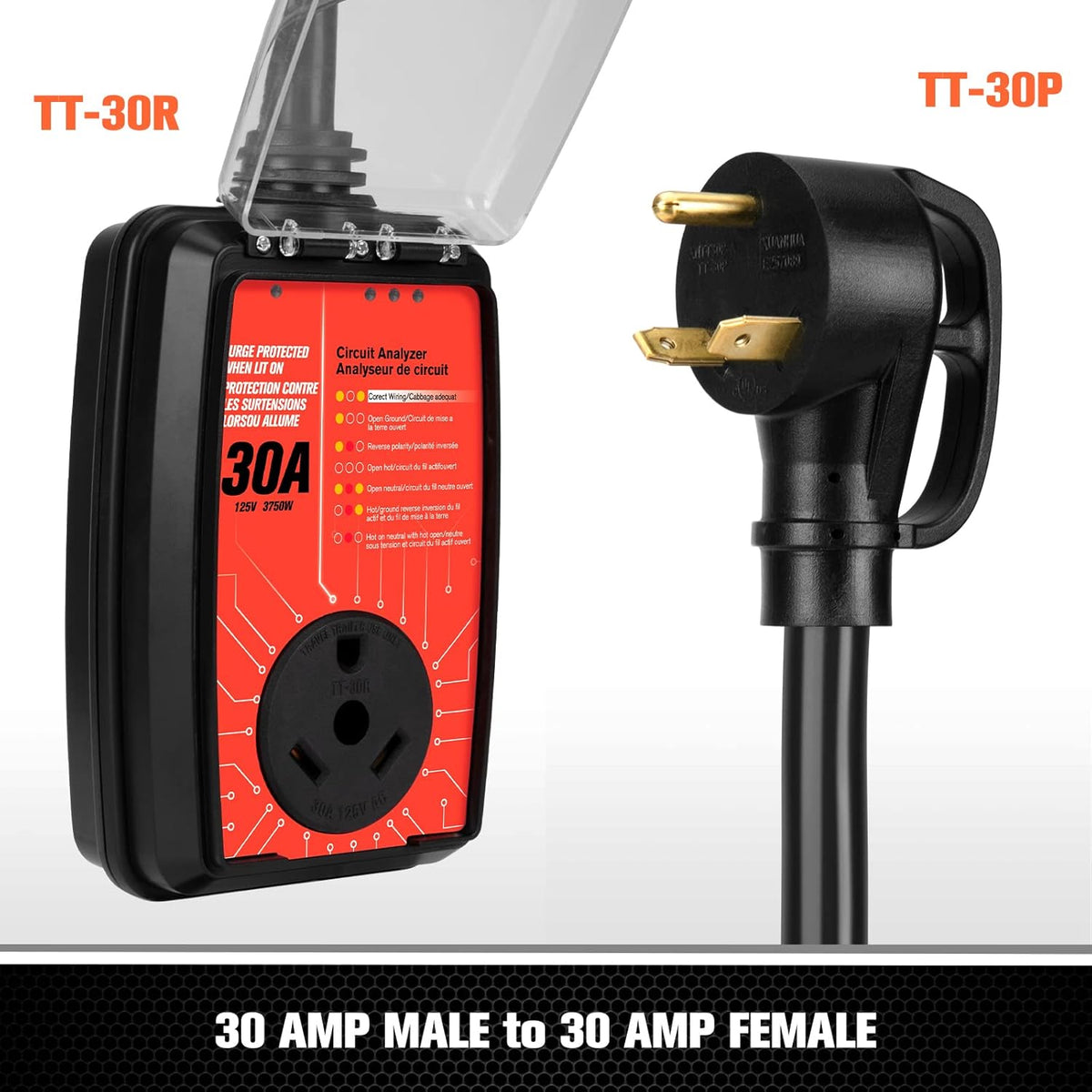 RV Surge Protector 30 Amp Circuit Analyzer with Waterproof Cover, Pack of 2 E3609
