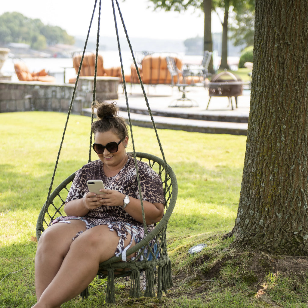 Macrame Outdoor Hammock Chair, Cotton Blend Olive Green, 47” L x 24” W, Capacity 250 lb. T21255