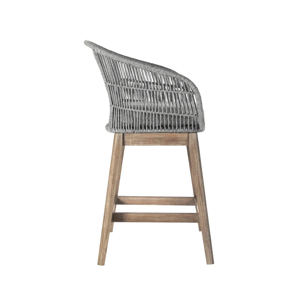 26 Inch Teak Wood Rope Woven Counter Stool Chair I98460