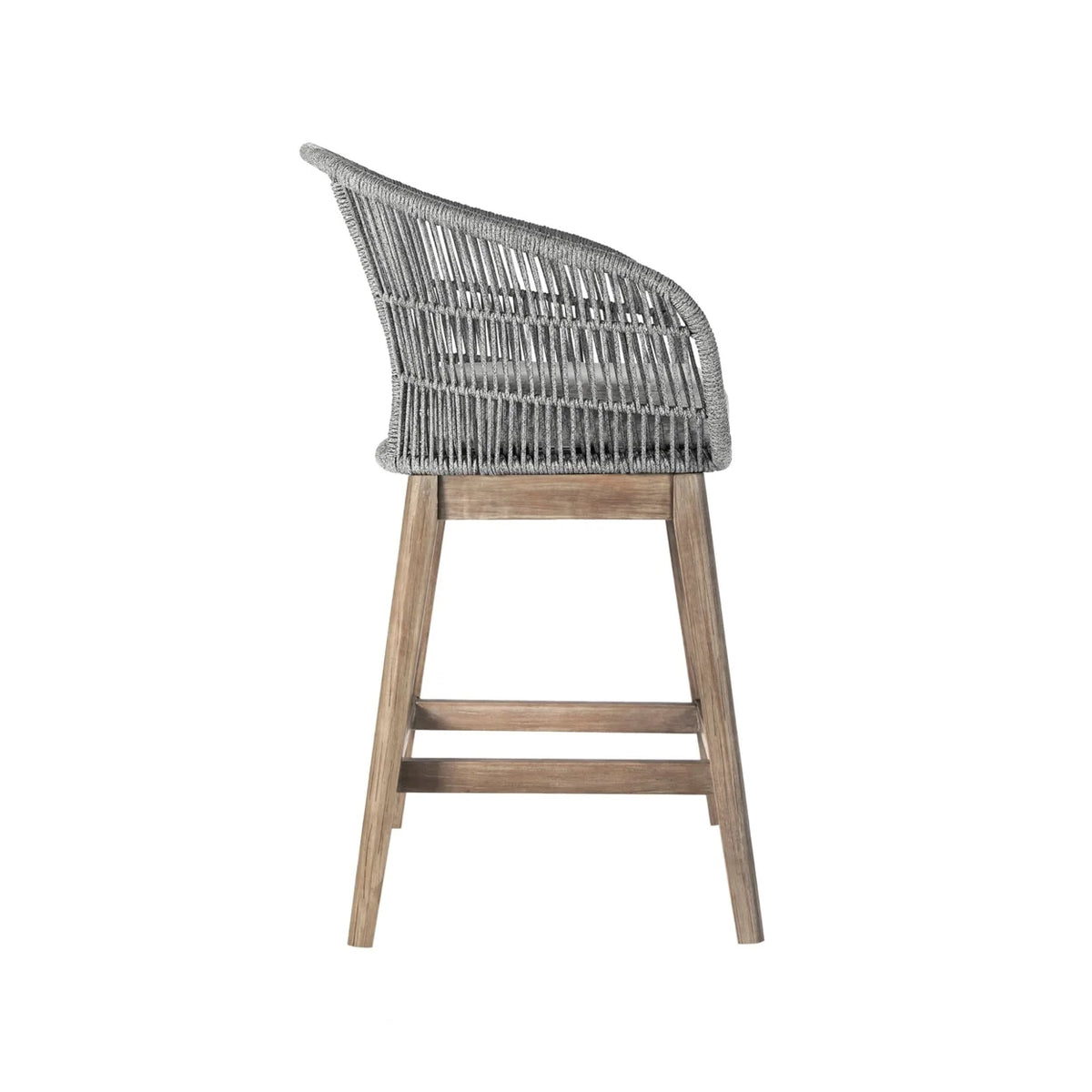 26 Inch Teak Wood Rope Woven Counter Stool Chair I98460