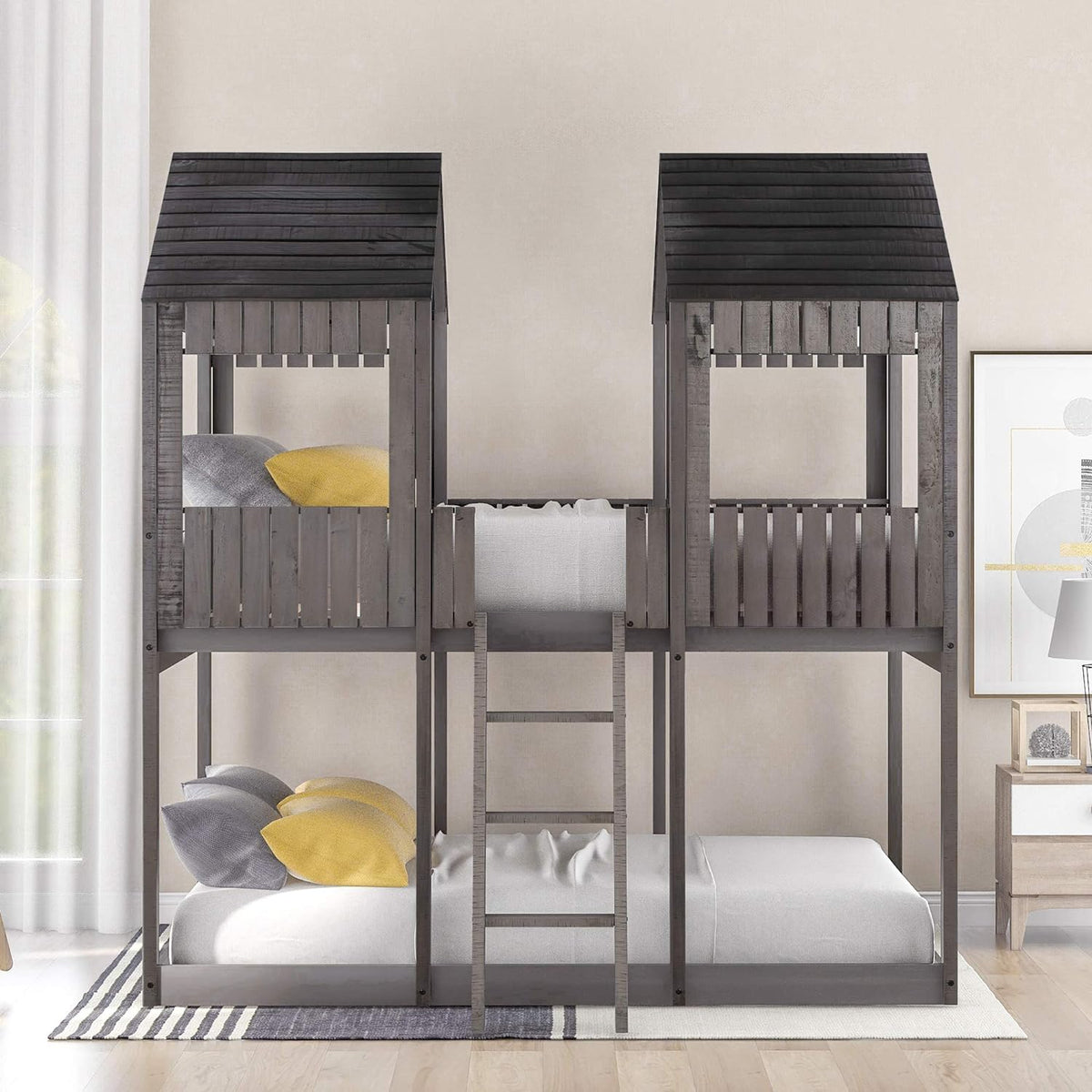 Antique Gray Full Over Full Wooden Bunk Bed U87953