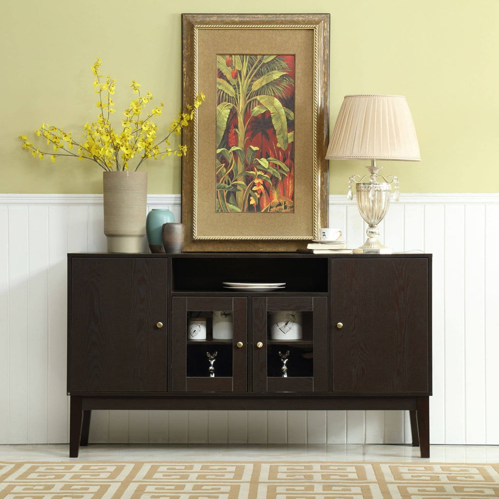 59x22 Wide Buffet Table Cabinet TV Console Dark Brown G29624