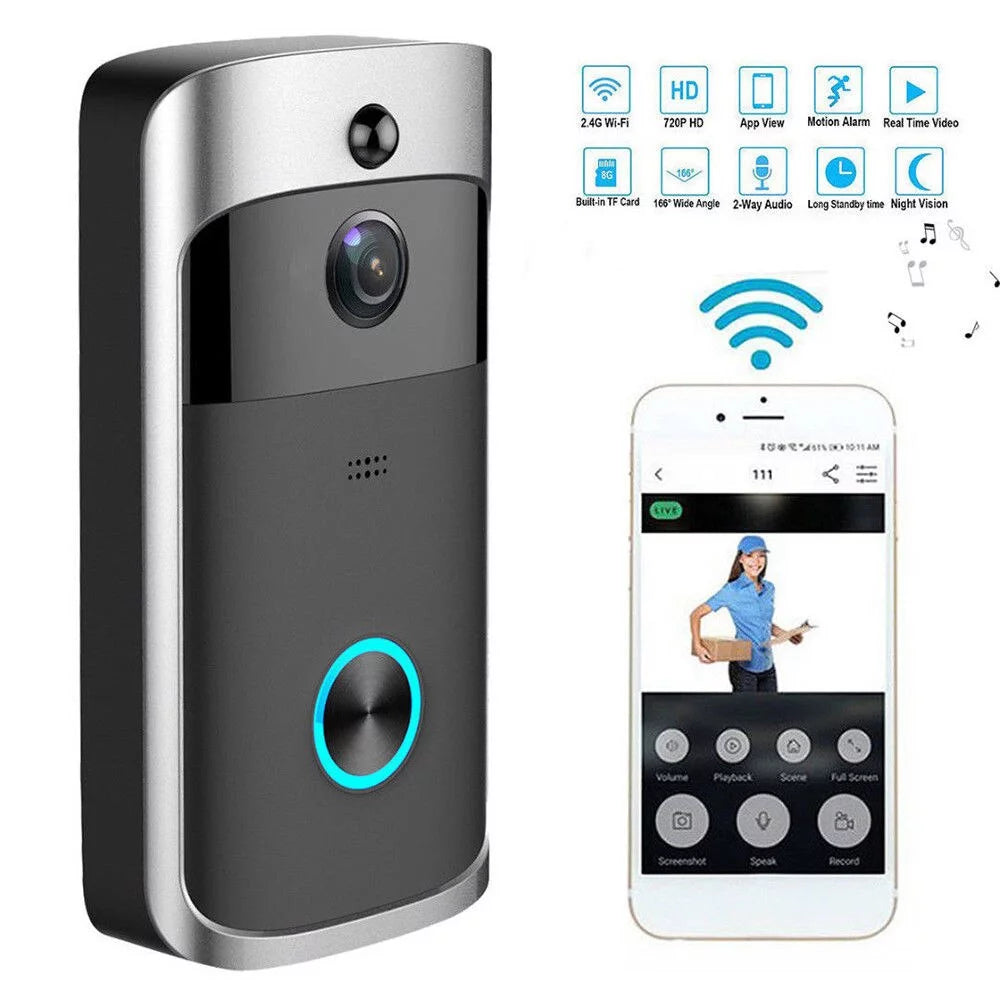 Black WiFi Doorbell Video Camera Intercom Security Bell E1420