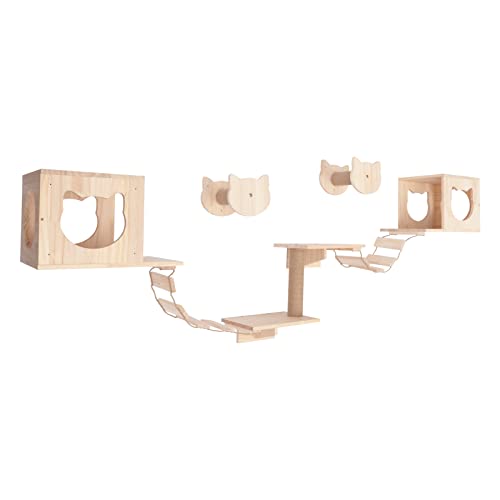 Wall-Mounted Cat Climber Set with Cat Wall Shelves, Scratching Posts, Condo House, Ladder, Perches N673